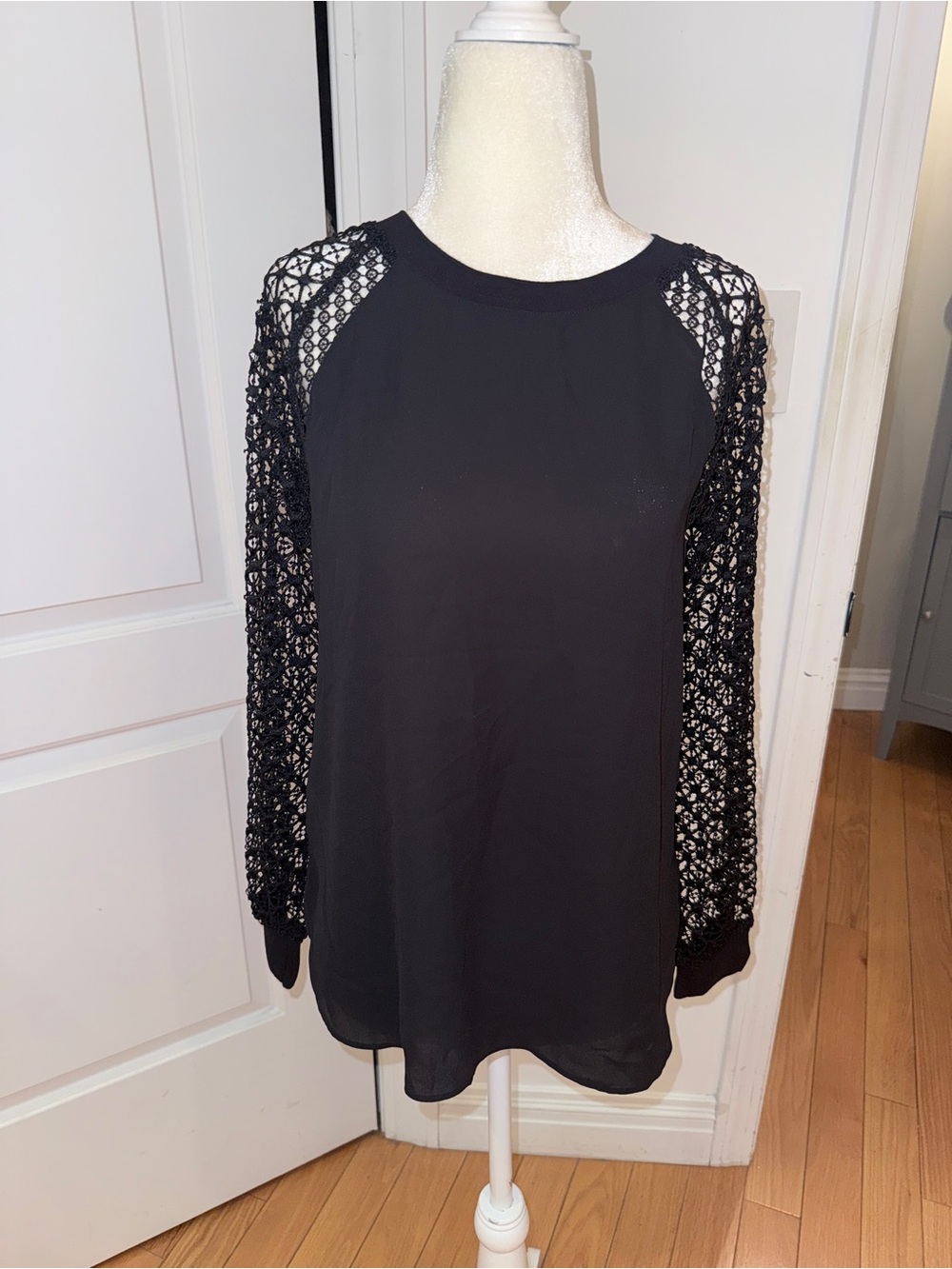 LOFT Black Lace-Sleeve Pullover Top
